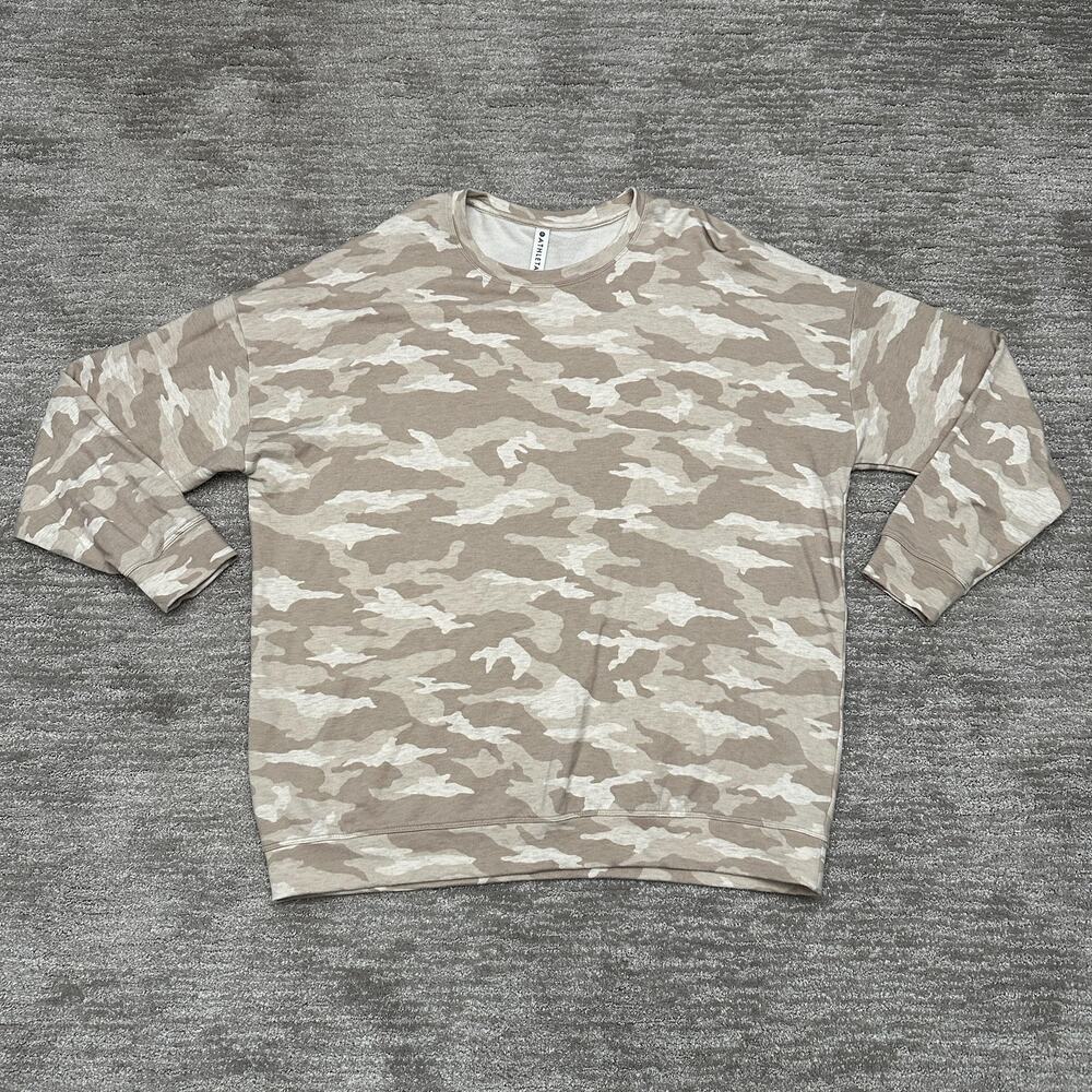 Athleta Sweatshirt Womens XL Beige Brown Camo Soft Crewneck Balance Pullover